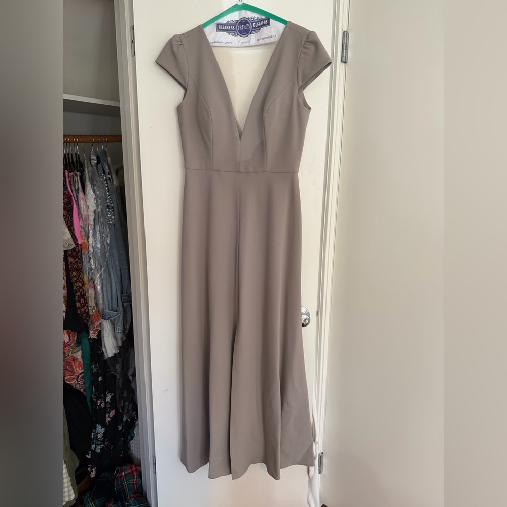 Jenny Yoo Sophisticated Taupe Maxi Dress